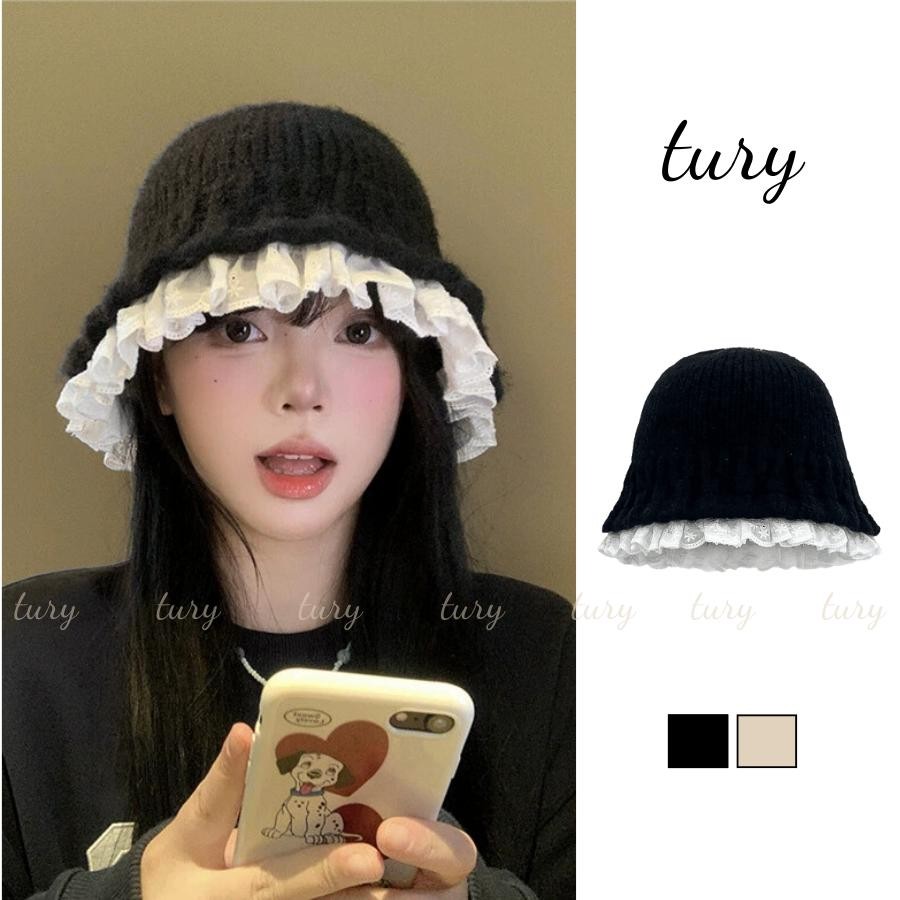 Nón Len Nữ Giữ Ấm - Tury - Mũ Len Giữ Ấm Phối Viền Ren - NL066