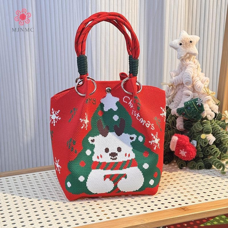 MJnmc Hoạt Hình Tuần Lộc Ông Già Noel Dệt Kim Xô Túi Dành Cho Nữ Thời Trang Dung Tích Lớn Di Động Túi Xách Giáng Sinh Dệt Kim Quà Tặng Túi Mới