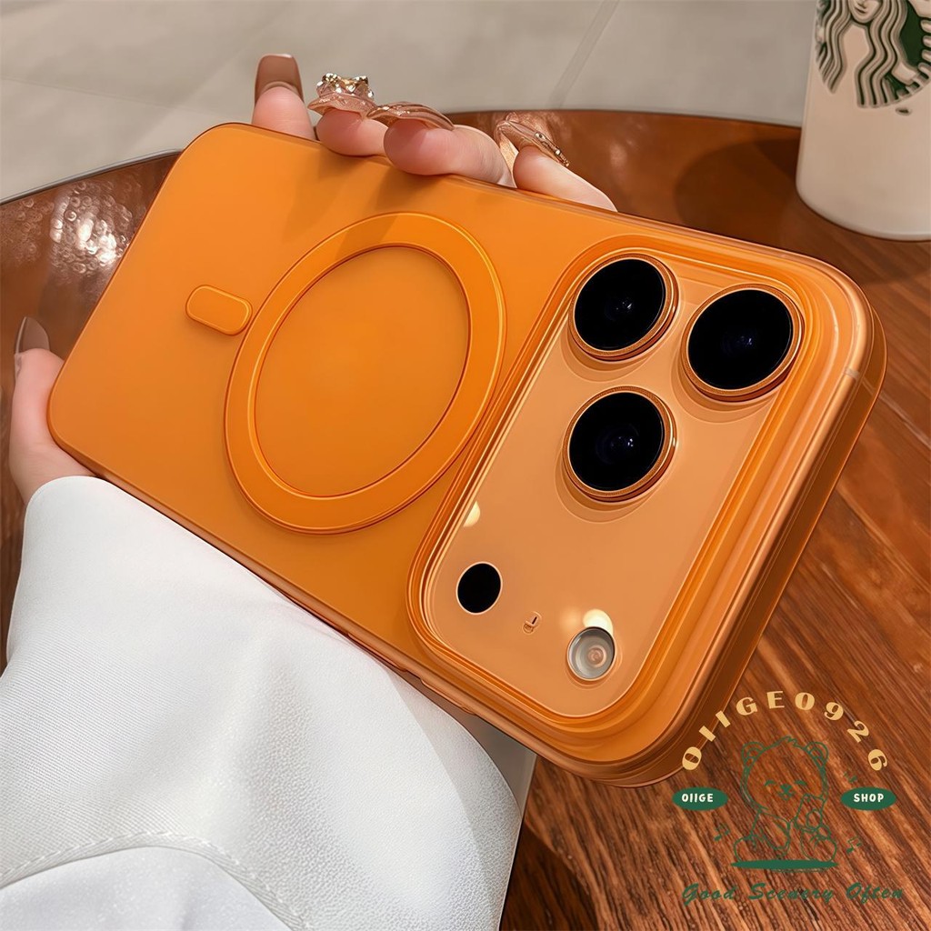 【 Ốp lưng iPhone17 】 Vỏ điện thoại từ tính mờ màu cam iphone 17 Pro Max 16 15 cho vỏ iPhone PC Vỏ cứng chống sốc