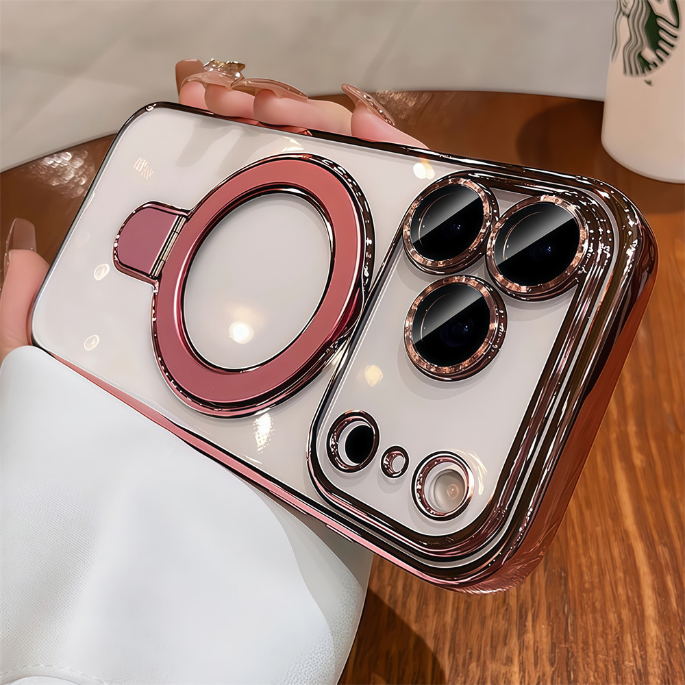 Ốp điện thoại từ tính giá đỡ đơn giản cho iPhone 17 Pro Max Air 12 13 14 15 16 Pro Max 15 16 plus Bảo vệ Camera ống kính Vỏ chống sốc Vỏ mềm TPU Vỏ bảo vệ điện thoại