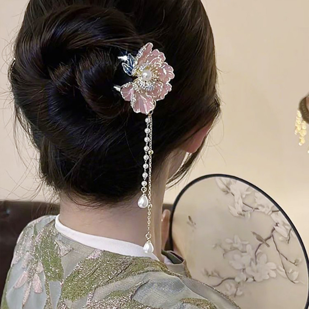 Kẹp tóc hình chữ U phong cách Trung Quốc với tua rua, phù hợp làm phụ kiện tóc cho các buổi tiệc ngày lễ