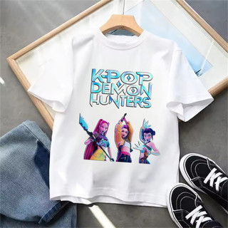 Hợp Thời Trang Kpop Demon Hunters Trẻ Em Áo Thun Phim Lấy Cảm Hứng Từ Hoạt Hình Đồ Họa Mùa Hè Tay Ngắn Cổ Tròn Bé Trai Bé Gái