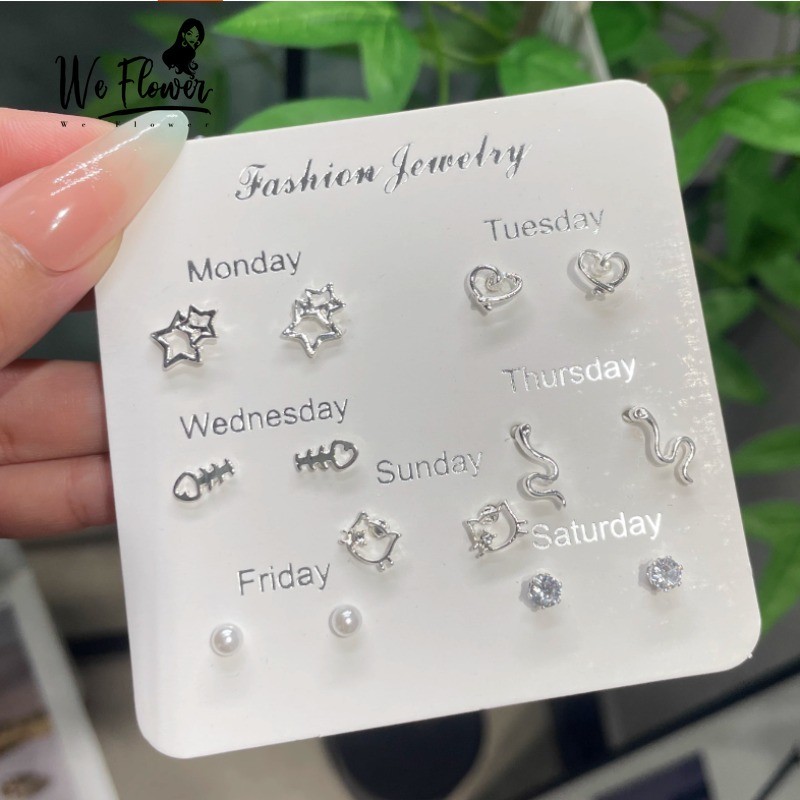 WeFlower Bông tai bạc s925 hình cá kitty nhỏ, phù hợp làm trang sức hàng ngày cho nữ và bé gái