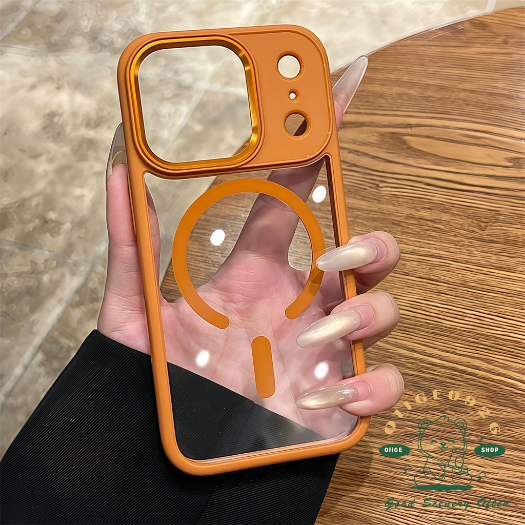 【 Ốp lưng iPhone17 】 Vỏ điện thoại acrylic từ tính da lỏng màu cam iphone17 Pro Max 16 15 cho vỏ iPhone Vỏ mềm silicon TPU chống sốc