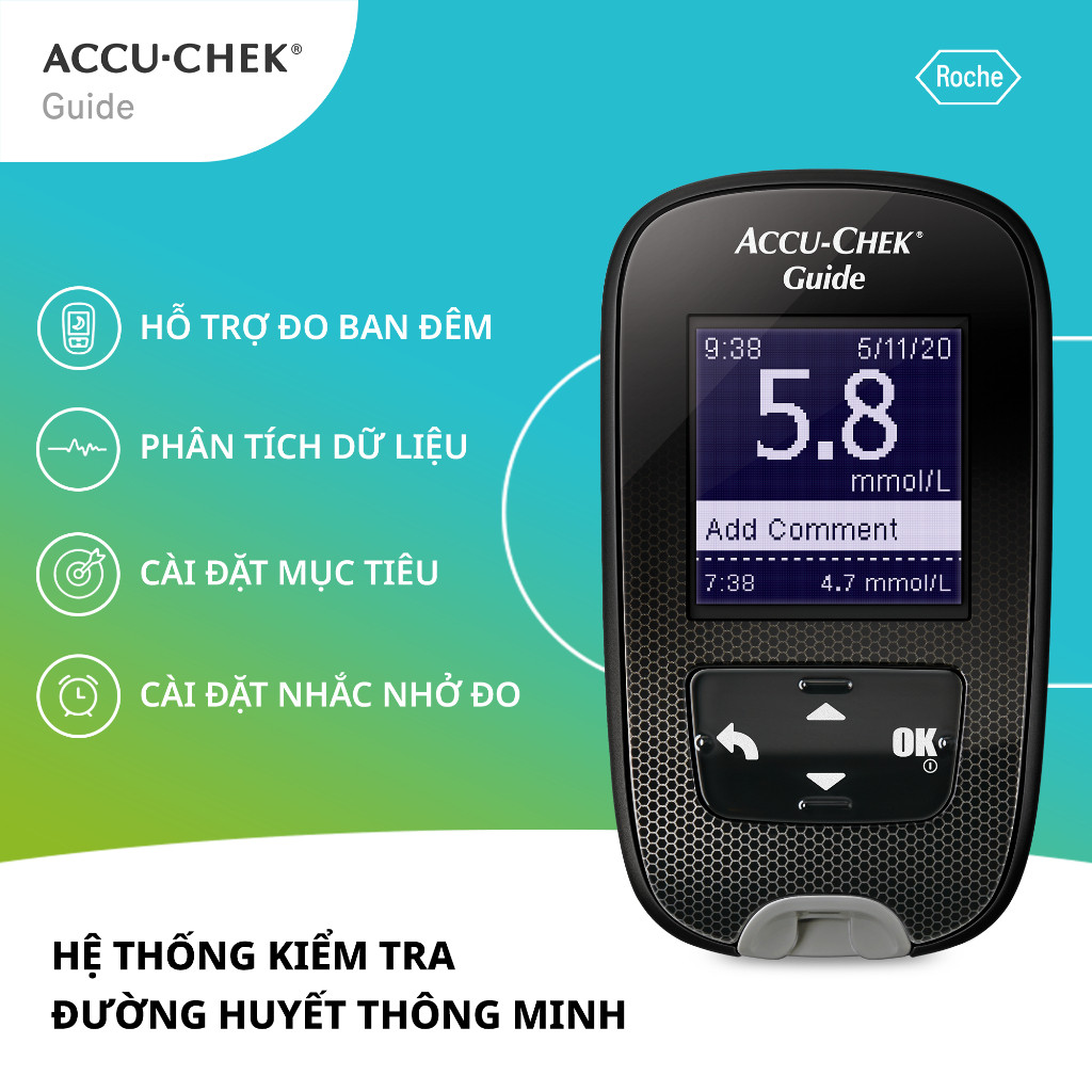 Máy đo đường huyết Accu-Check Guide + Kèm 25 que test thử máu và 6 kim lấy máu