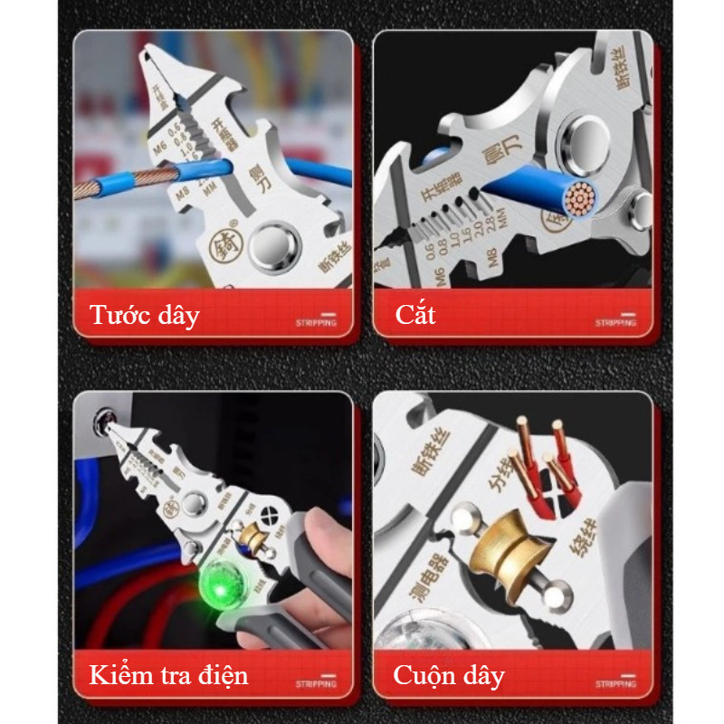 Kìm đa năng10 trong 1,Kìm tuốt dây điện, cắt,Thử điện, dụng cụ cầm tay chuyên nghiệp thế hệ mới