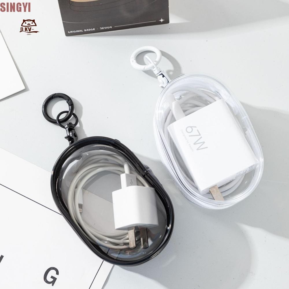 Túi sạc điện thoại di động Túi lưu trữ cáp dữ liệu trong suốt có móc khóa Mini PVC chống rơi