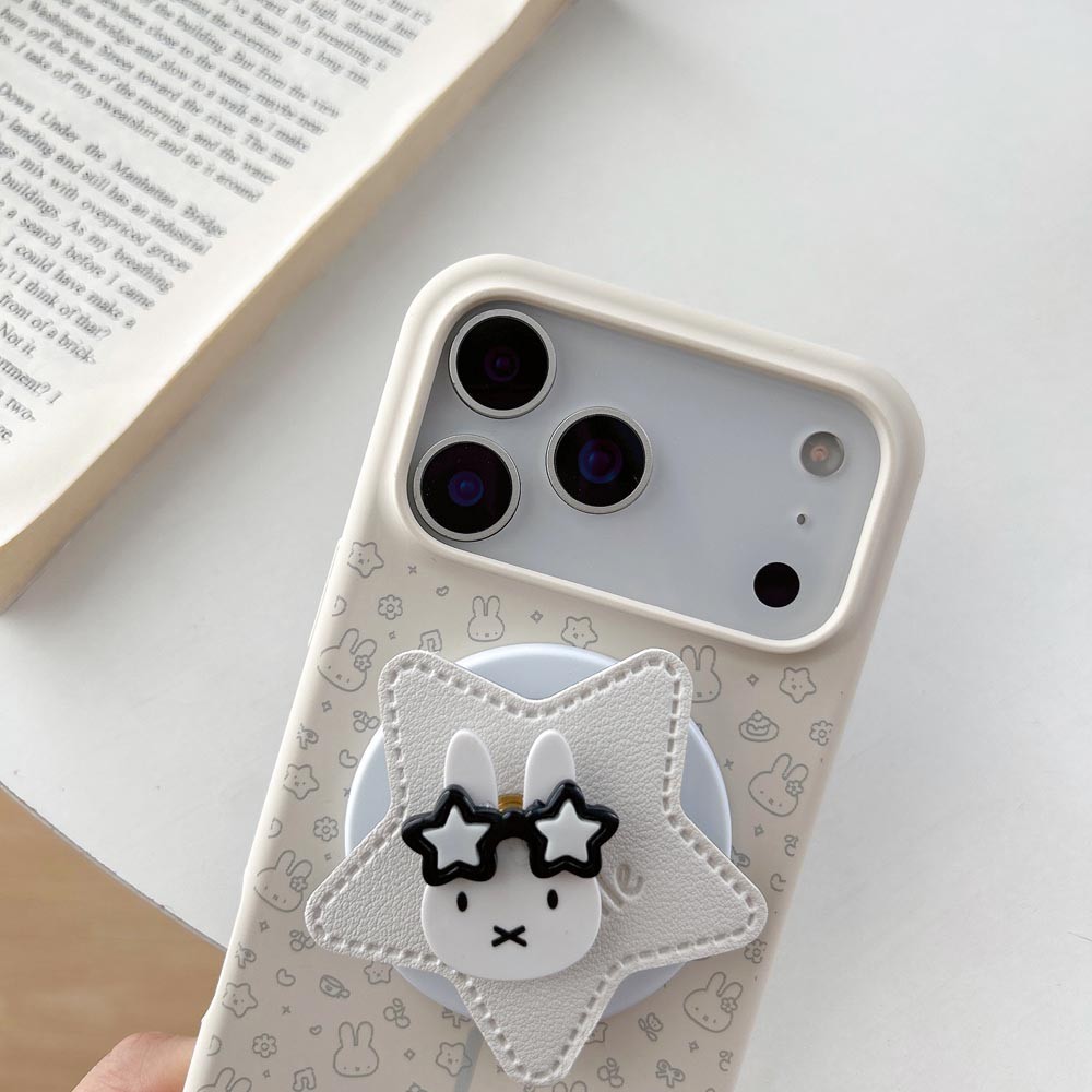 Ốp lưng TPU Tương thích với iPhone 13 14 14Pro 14ProMax 15 15Pro 15ProMax 16 16Pro 16ProMax 17 17Pro 17ProMax Vỏ nam châm họa tiết thỏ màu be