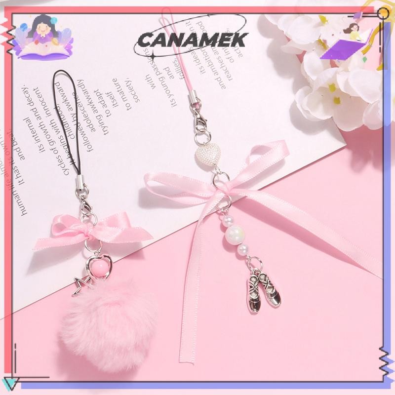 CANAMEK Bóng Màu Hồng Tinh Tế Dệt Ruy Băng Nơ Móc Khóa Mặt Dây Chuyền Ruy Băng Nơ Móc Khóa Cho Túi Ba Lô Điện Thoại Quyến Rũ Dây Đeo Điện Thoại Trang Trí CSF