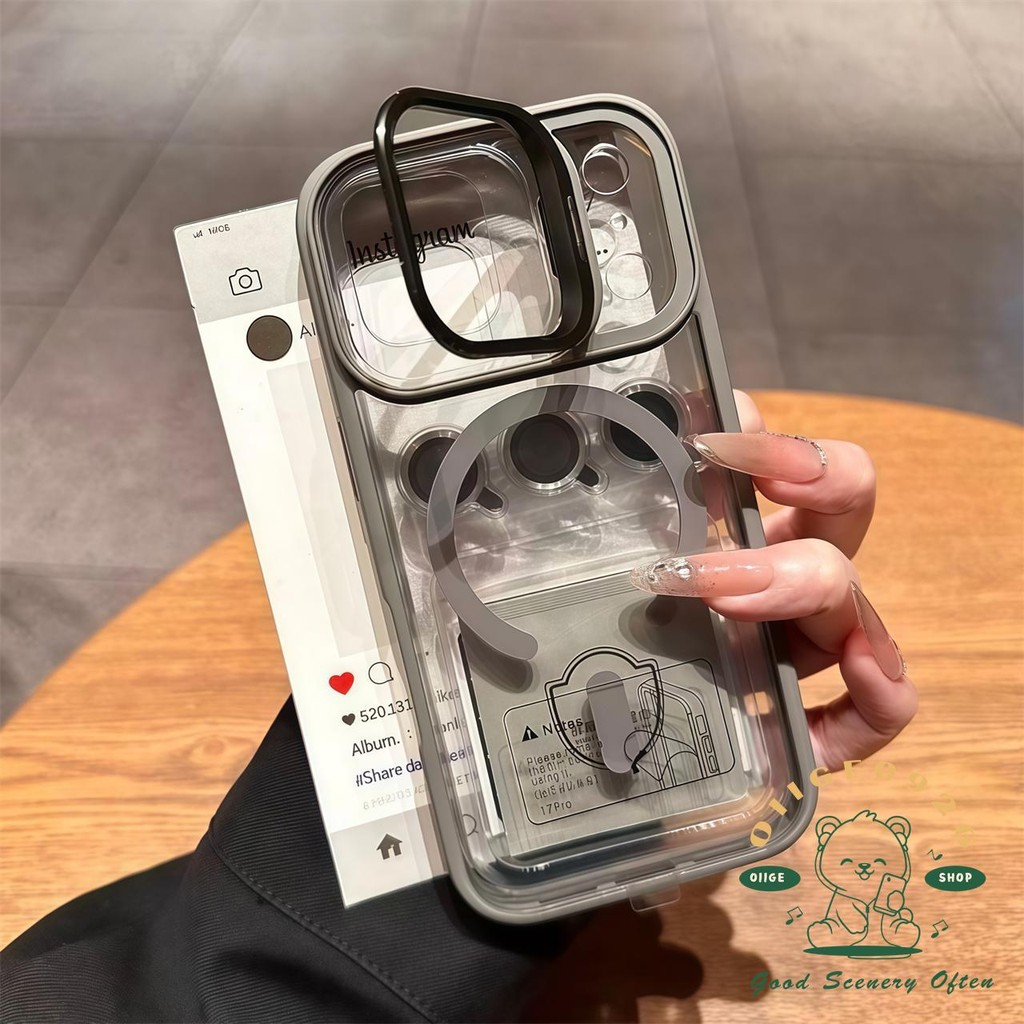 【 Ốp lưng iPhone17 】 Giá đỡ ống kính nhạy cảm màu cam Vỏ điện thoại từ tính iphone17 Pro Max 16 15 14 13 12 cho vỏ iPhone Vỏ mềm silicon TPU chống sốc