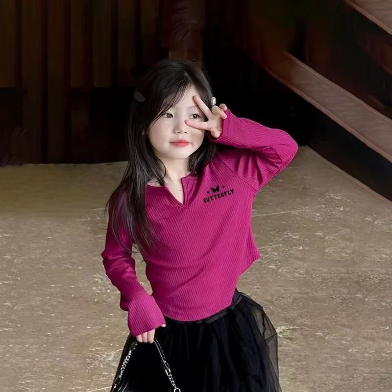 ​Áo thun dài tay cho bé gái Pit Strip Áo sơ mi đáy in hình bướm cỡ 80-160​ DJ28