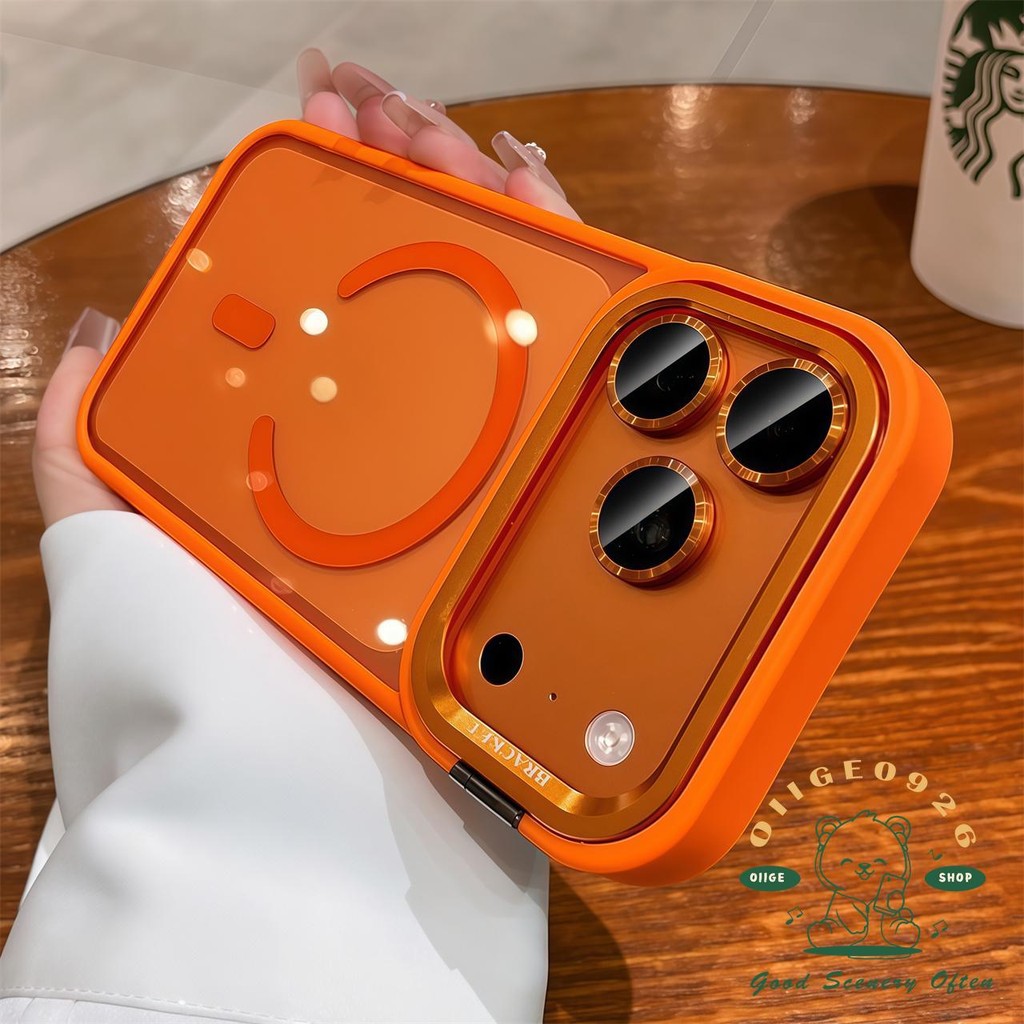 【 Ốp lưng iPhone17 】 Giá đỡ ống kính nhạy cảm màu cam Vỏ điện thoại từ tính iphone17 Pro Max 16 15 14 13 12 cho vỏ iPhone Vỏ mềm silicon TPU chống sốc