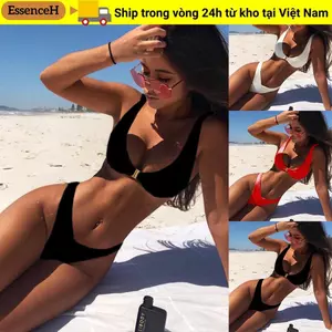 ESSENCEH Bộ Bikini Nữ Mùa Hè V Thông Eo Thấp Đi Biển Mặc Đồ Bơi