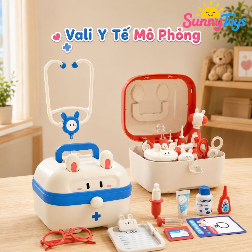 Bộ Bác Sĩ Thỏ 36 Chi Tiết SunnyToys - Vali Khám Bệnh Dễ Thương Cho Bé Chơi Nhập Vai