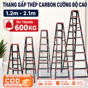 Thang Chữ A Gấp Gọn Gọn Chất liệu thép cacbon Thiết Kế Gọn Nhẹ cao 1,2m - 2.1m Tải Trọng 600kg Bảo Hành 12 Tháng