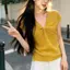 Phong cách Hàn Quốc mùa hè Tay ngắn cổ chữ V thắt nút màu tím độc đáo, dáng ôm vừa vặn hơn trông sang trọng