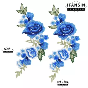 IFASIN 4 Miếng Dán Thêu, Sắt Trên Hoặc May Trên Handmade Hoa Táo, Nhiều Màu Xanh Hoa Hồng Họa Tiết Sắt Trên Miếng Dán Thủ Công DIY May