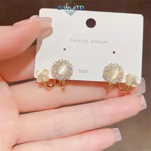 E-WOITD Tinh Tế Đơn Giản Pha Lê Mắt Mèo Đá Hoa Bông Tai Dành Cho Nữ Thời Trang Zircon Bông Tai Dự Tiệc Trang Sức Quà Tặng Phụ Kiện E-WOITD