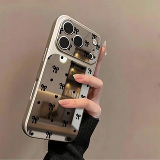 Ốp Điện Thoại In Hình Nơ Màu Đen Dễ Thương Cho Samsung Galaxy S26 S25 S24 S23 Ultra Plus S25 S24 S23 FE Acrylic Gương Trang Điểm Chống Sốc