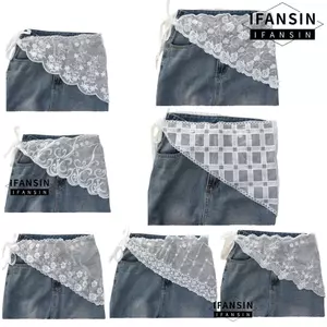 IFASIN Ren Nửa Váy, Hoa Ren Viền Tam Giác Váy Ngắn, Retro Mềm Ren Nhẹ Phong Cách Hàn Quốc Khăn Eo Cho Nữ