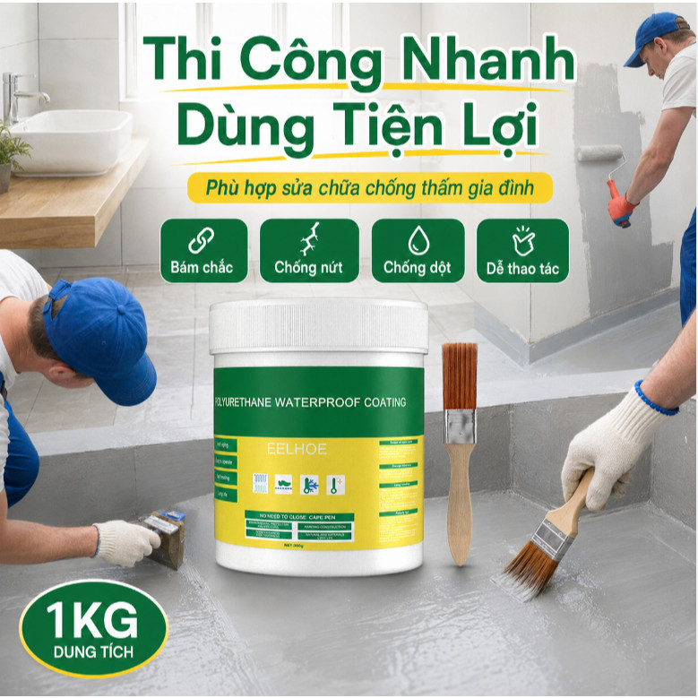 Keo Chống Thấm Nhật Bản 1KG Tặng Cọ Chống Dột Tường Mái Nhà Sân Thượng Nhà Tắm Không Cần Đập Phá Hiệu Quả