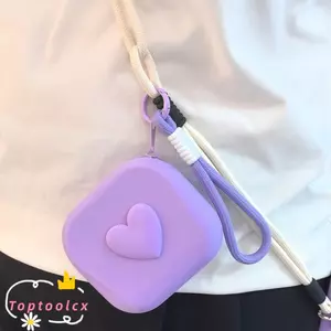 Túi lưu trữ silicon TOPTOOLCX, Ví đựng tiền xu hình trái tim tình yêu hình vuông, di động đa chức năng có dây buộc Túi đựng mỹ phẩm Mini chống nước Bảo quản tai nghe