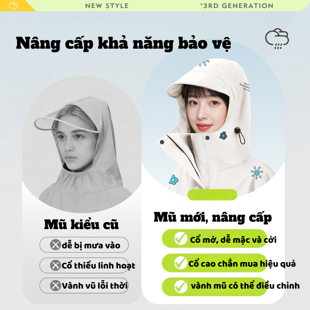 Áo Mưa 1 Đầu Xe Máy Xe Điện, Kích Thước Lớn Hơn 30% Che Kín Giày Dép Chống Bão
