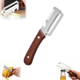 Dụng cụ gọt vỏ rau củ bằng thép không gỉ 3 trong 1 Máy gọt vỏ trái cây có tay cầm bằng gỗ Dụng cụ mở chai Dụng cụ nhà bếp để gọt vỏ cắt lát và cắt nhỏ