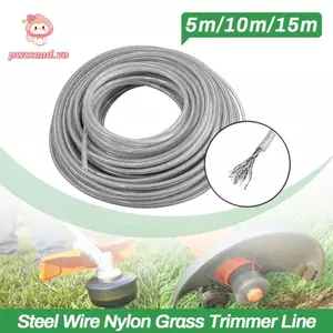 Dây cắt cỏ PWSEND, Dây cắt cọ dây Nylon và thép 5m / 10m / 15m * 2.4mm / 2.7mm / 3mm, Cuộn cuộn linh hoạt chống mài mòn Dây cắt cỏ hình tròn