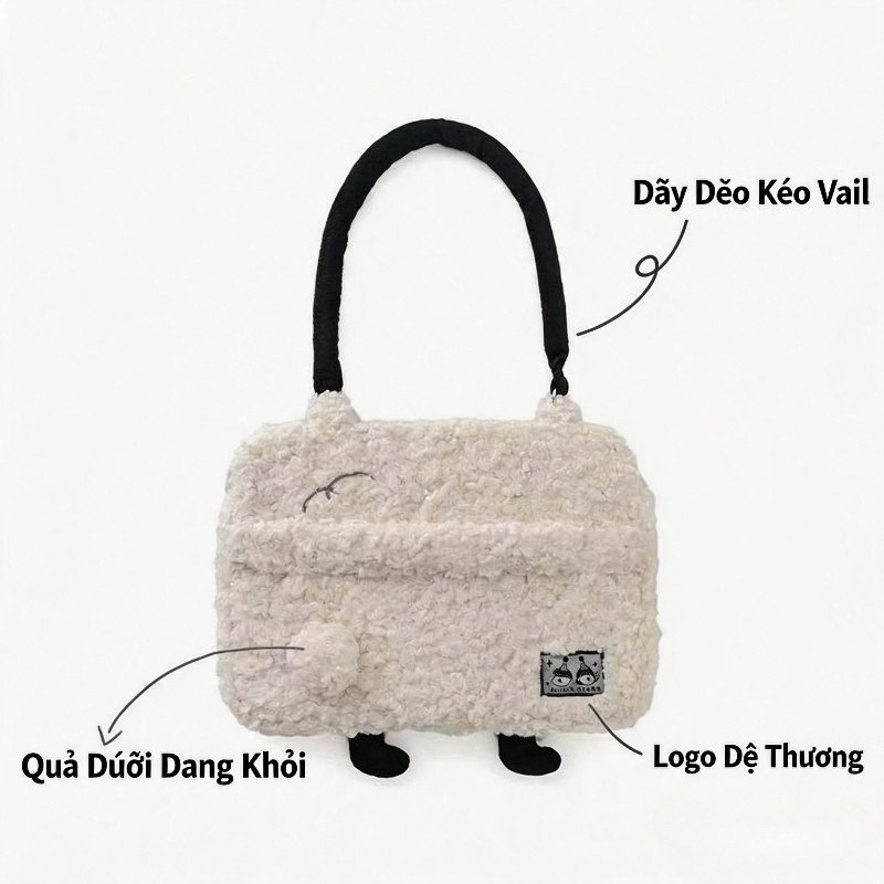 Túi Đựng Laptop Ipad Hình Cừu Túi Đeo Vai Dễ Thương Lông Mềm Chống Sốc Ccho Nữ 13 14 Inch