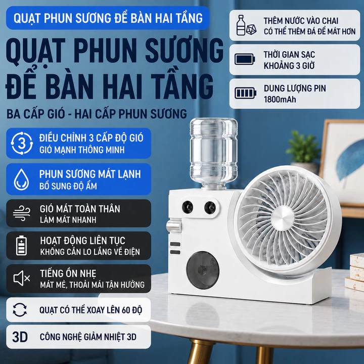 Quạt Mini Quạt Phun Sương Quạt Cầm Tay Quạt USB Quạt Để Bàn Quạt Làm Mát Quạt Du Lịch Quạt Gia Đình Quạt Bảo Hành 3 Năm