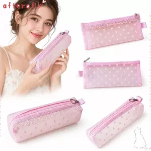 Túi đựng mỹ phẩm AFTEROF, Túi đựng đồ trang điểm hình trái tim ren viền hoa, Lưới trong suốt dễ thương INS Túi đựng đồ vệ sinh cho du lịch