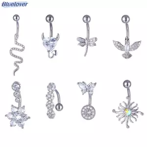 Bluelover Pha Lê Bụng Nút Nhẫn Hình Động Vật Bụng Xuyên Inox Trái Tim Rốn Cong Barbell Nhẫn Rốn Gợi Cảm Cơ Thể Trang Sức Mới