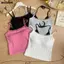 NICOLOO Ren Viền Camisole, Áo thon gọn không tay, Đồ lót ngọt ngào có đệm cốc treo áo Vest cho nữ