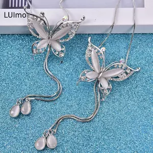 LUImo Opal Đá Bướm Dây Chuyền Áo Len Dài Nelace Mặt Dây Quà Tặng Cho Bé Gái Trang Sức SBS