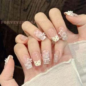 10 Chiếc Móng Tay Giả Vuông Ngắn Có Nơ Thiết Kế Nhẹ Thoải Mái Cho Tiệc Cưới Hàng Ngày