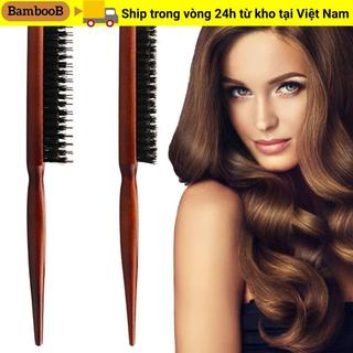 Lược đuôi nhọn BAMBOOB, Tay cầm bằng gỗ 3 hàng Lược đánh lông tơ, Lược lông Boar bền