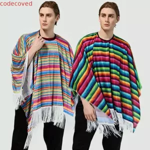 COSCOVED Trang Phục Mexico, Sọc Cầu Vồng Halloween Phong Cách Mexico Áo Choàng, Cosplay Đạo Cụ Cosplay Dân Tộc Cape Áo Choàng Người Mexico Poncho Tiệc Ngày Lễ