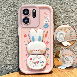 Ốp Lưng Cho OPPO Reno 14 pro reno14 Reno 14F 5g Vỏ Điện Thoại Vỏ Mềm Silicon Chống Sốc Mới Gương Thẩm Mỹ Có Giá Đỡ 360° Xoay thỏ dễ thương màu hồng cho bé gái JTXCEZJ3