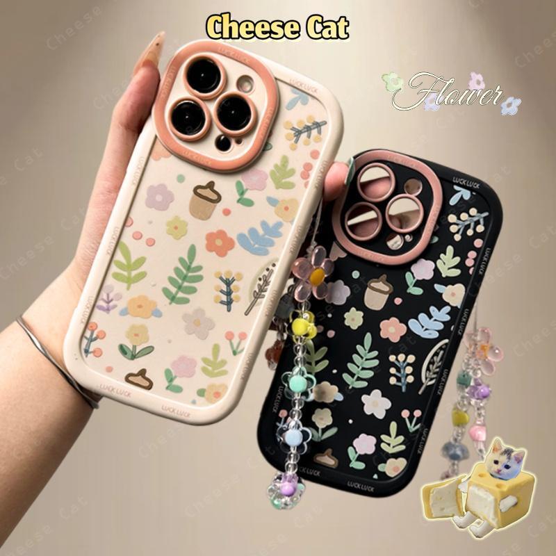 Ốp điện thoại silicon có dây buộc hoa cho iPhone 14 13 12 11 15 16 17 Pro Max XR Xs Max 7 Plus