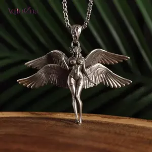 AqToCna Retro Gothic Đôi Cánh Thiên Thần Nữ Thần Mặt Dây Chuyền Nelace Dành Cho Nam Nữ Punk Hip Hop Đảng Trang Sức Phụ Kiện Quà Tặng AqToCna