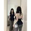 Áo sơ mi dây cổ chữ V thắt nút không đều dành cho nữ Mùa hè Phong cách mới Nơ-Knot dáng rộng hẹp