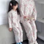 Bộ đồ ngủ gạc hai lớp thoáng khí dành cho trẻ em Áo Cardigan dài tay dành cho cha mẹ và con cái