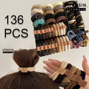 IFASIN 136 Chiếc Vải Tóc Scrunchies, Sweet No Crease Bộ Phụ Kiện Tóc Nâu, Dây Buộc Tóc Co Giãn Cao Cấp Dễ Thương Cho Nữ Bé Gái