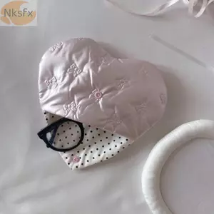 Túi đựng kính NKSFX, Túi đựng đồ nhỏ đa chức năng màu hồng hình trái tim, Ví đựng tiền xu chống bụi bằng da PU