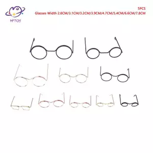 HFTOY 5 Chiếc Kính Mắt Thu Nhỏ Khung Tròn Kim Loại Kính Mắt Không Ống Kính Đồ Chơi Retro Búp Bê Kính DIY Búp Bê Phụ Kiện Trang Điểm Kính ~