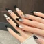 10 Chiếc Bấm Móng Tay Đen Bạc Pháp Mắt Mèo Lấp Lánh Bóng Đèn Handmade Nhân Tạo Acrylic Móng Tay Giả Cho Nữ Dự Tiệc Mặc