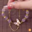 Vòng tay mặt dây chuyền hình con bướm đính cườm màu tím hai lớp dành cho nữ Cô gái Trang sức thời trang Quà tặng mới