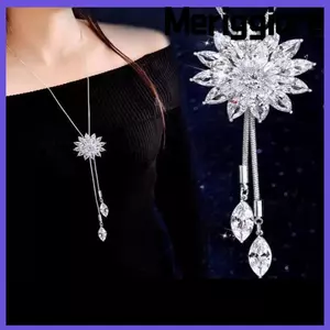 Mặt dây chuyền pha lê hoa MERIGGIARE, Vòng cổ áo len hợp kim thanh lịch, Dây chuyền dài pha lê mô phỏng Ngọc trai Choker Phụ kiện trang sức