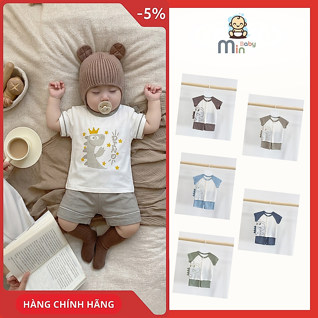 Bộ Cộc Bé Trai Khủng Long DINO Anminaza Vải Petit Thấm Hút Co Dãn - Hàng Chính Hãng AMI0640